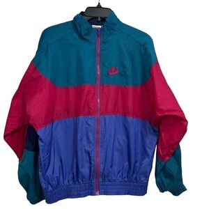 Vintage 80s 90s NIKE Grunge Color Block Windbreaker Coat Jacket Gray Tag